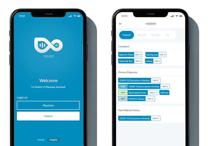Screenshots of the bioarc app showing appointment times and video visits